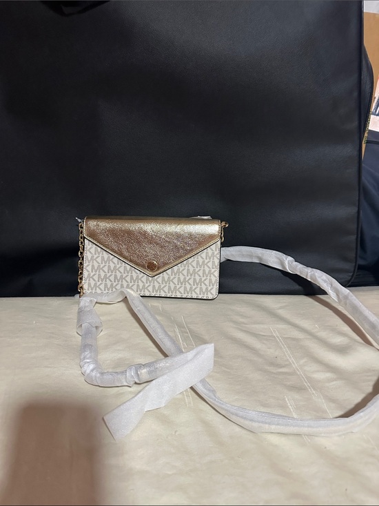 Michael Kors Handbags - Michael Kors Cream MK Logo Crossbody with Metallic Gold Flap